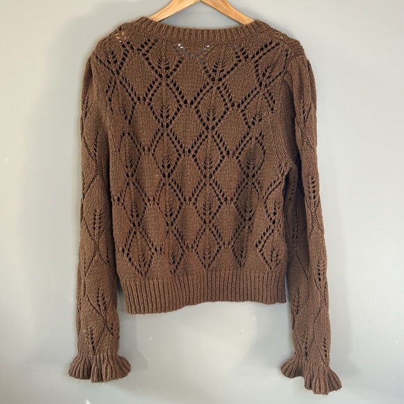 ASTR the‎ Label Pointelle Chunky Knit Cardigan Sweater Size XL Brown - Picture 7 of 7